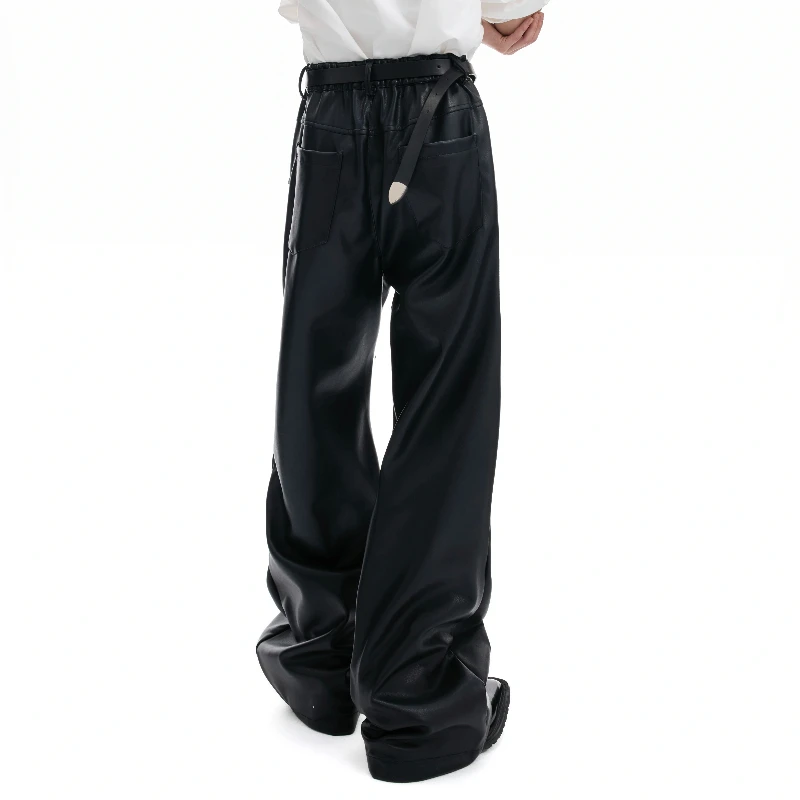 Men's 2025 Autumn New Fashion Niche Retro Faux Leather Pants High-End Slim Fit Trousers Chic Metal Zipper Design Straight Pants