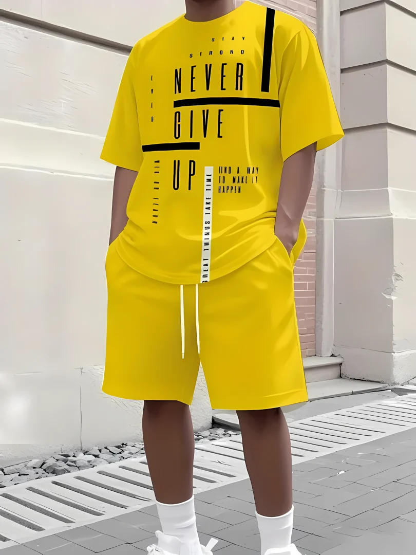 Hot selling men's breathable casual short sleeved shorts set 3D printed outdoor urban street top shorts casual two-piece set - Image 4