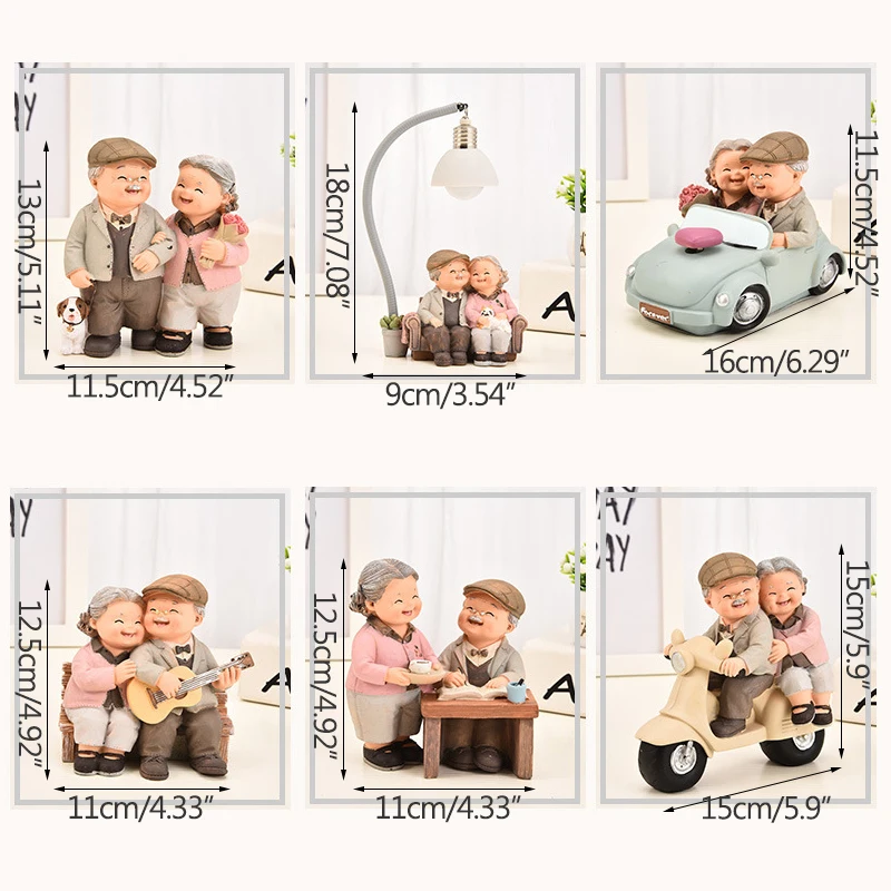 Grandparents Figurines Elderly Couple Figurines Craft Night Light Miniature Sweet Ornament Love Statue Bedside Decor Accessories