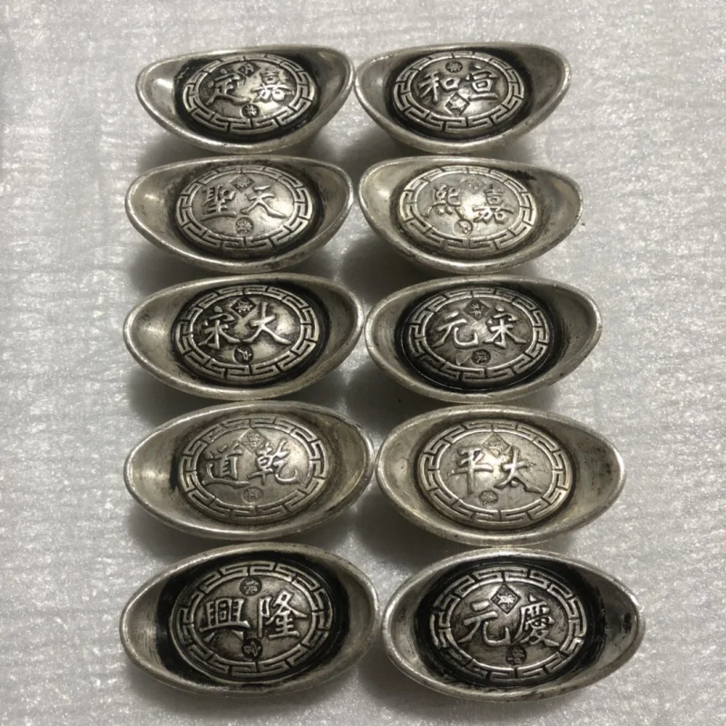 Wholesale Antique Reproduction Ancient Silver Ingot Old Sycee Song Dynasty Ten Emperor Yuan Bao a Set of Ancient Ingot Crafts Co