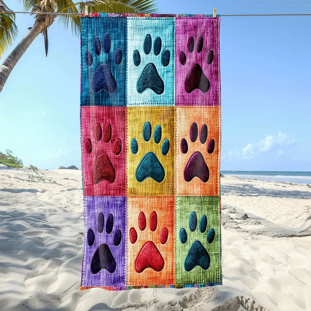 1pc Color Collage Claw Print Beach Towel - Soft, Ultra-Absorbent Microfiber,Lightweight,Perfect for Beach,Parties,Travel,Camping