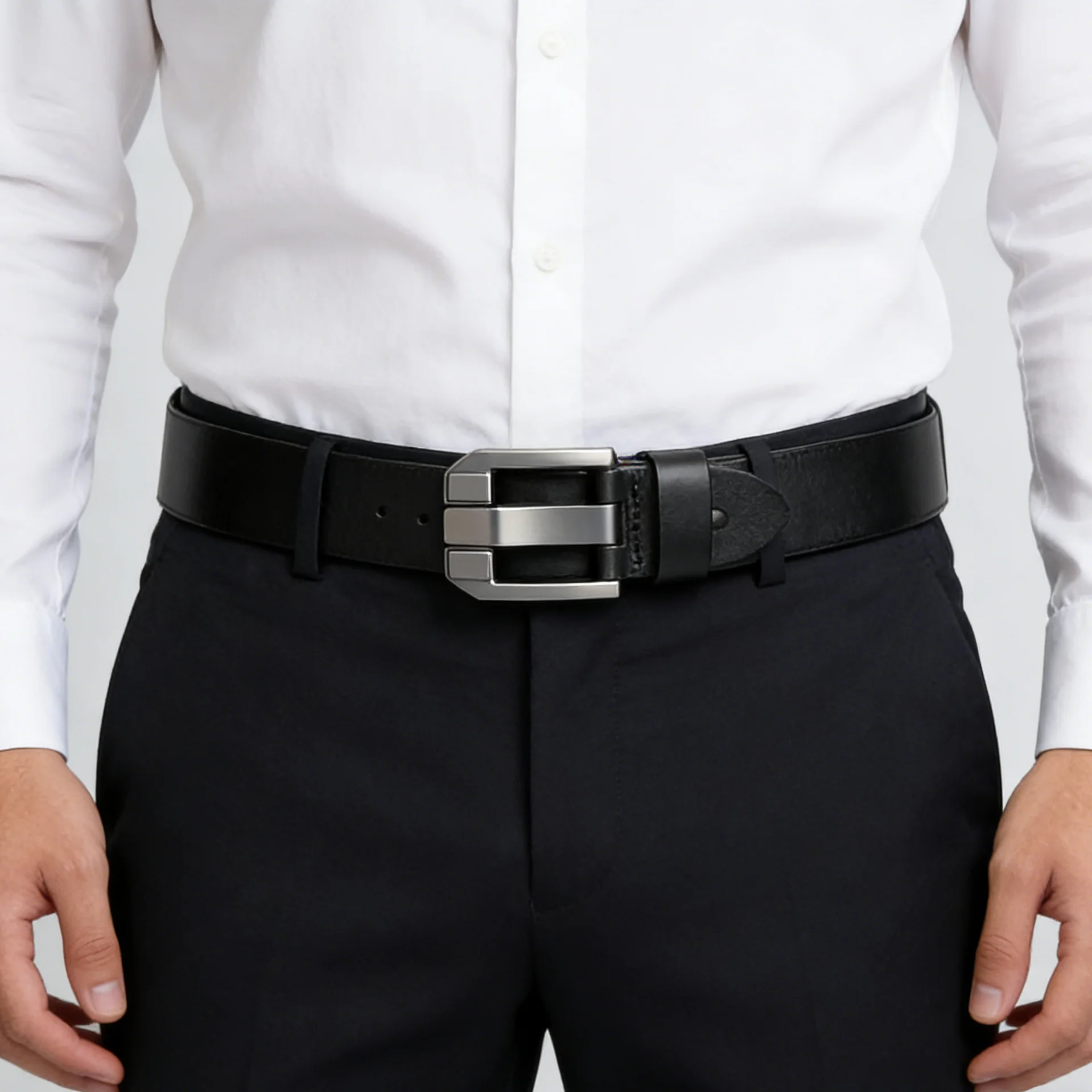 Neuer klassischer Luxus-Vintage-Herren-Ledergürtel – schwarzes PU-Material mit quadratischer Legierungsschnalle – perfekt für Freizeit- oder Geschäftskleidung – Detail 2