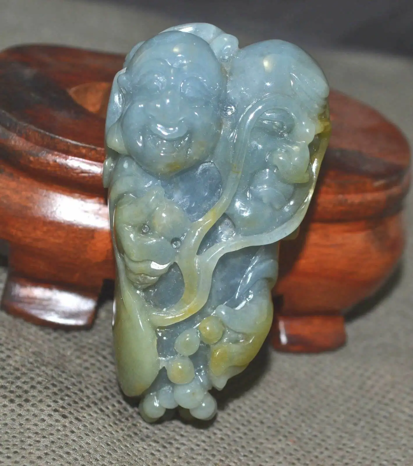 Certificated Natural A Jadeite Jade 2 Head Luohan Arhat Big Master Carving FFTTTimestown 20201126A