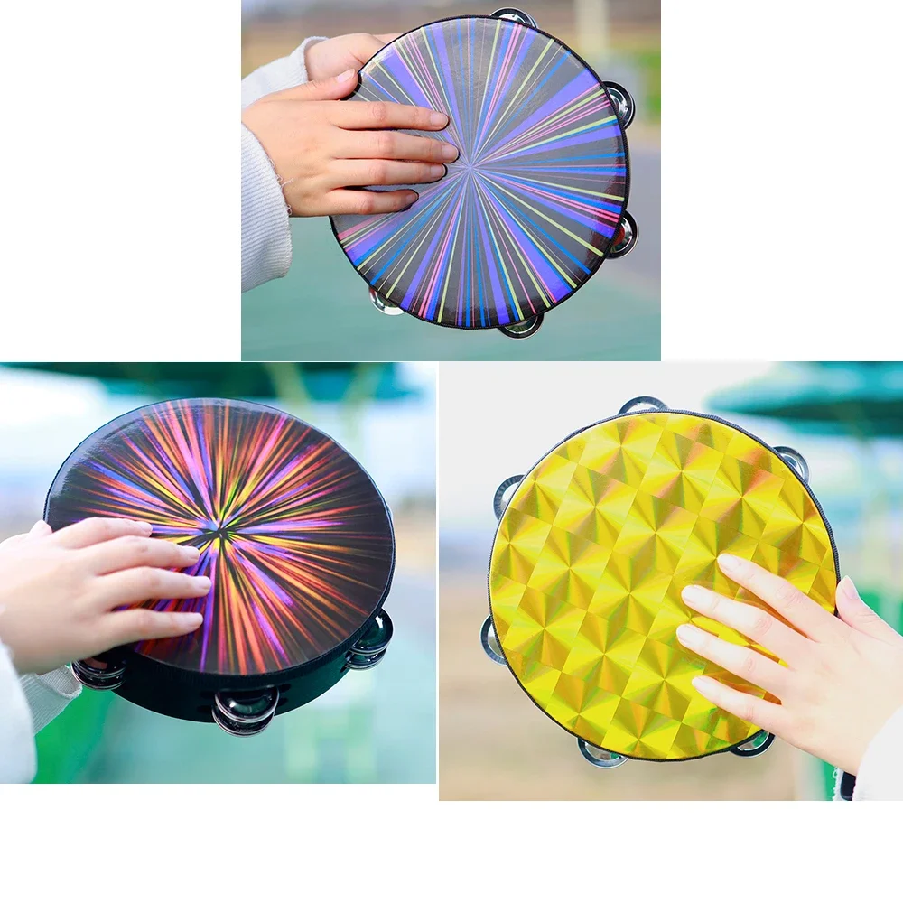 8 Inches Tambourine Shining Golden Radiant Laser Panel Accompaniment Double Row Children Enlightenment Educational Percussion