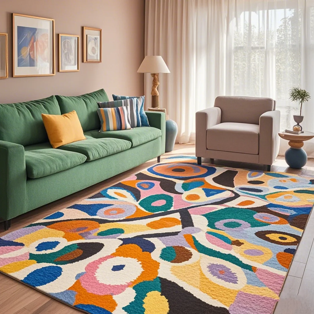 Modern Colorful Carpet for Living Room Non-slip Cute Room Décor Abstract Style Lounge Rug Machine Washable Easy Cleaning Tapis