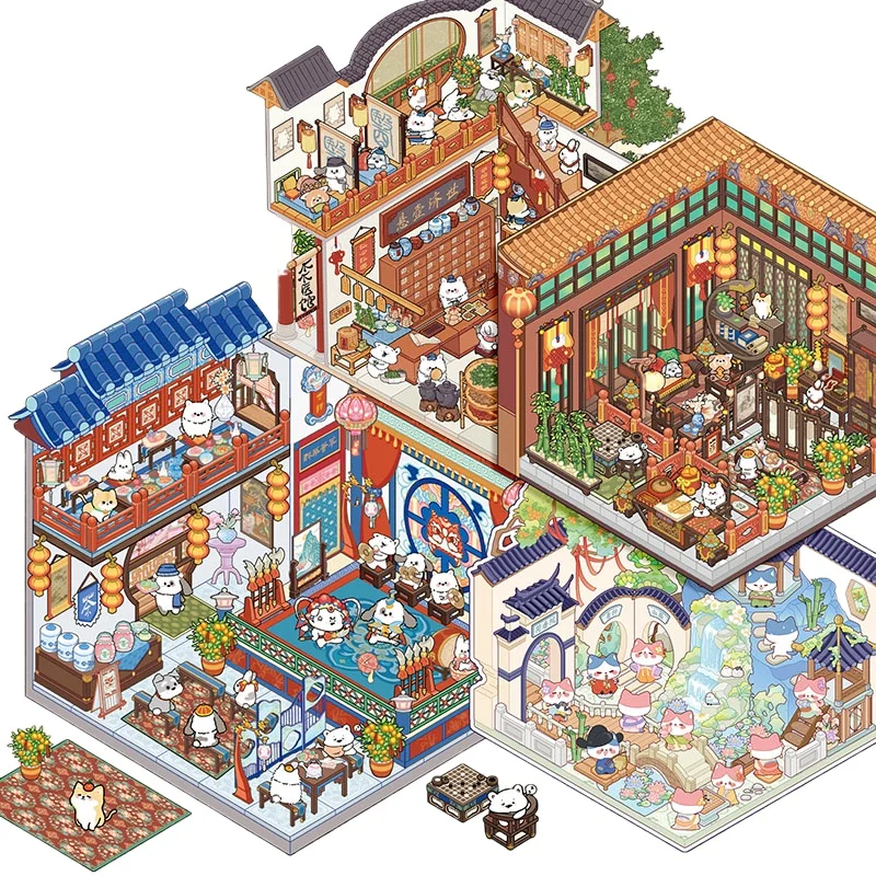 Cartoon Miniature Scene 3D Landscaping Stickers DIY Cabin Scene Stacking Decal Fun Decompression Decor Sticker  Toy Gift