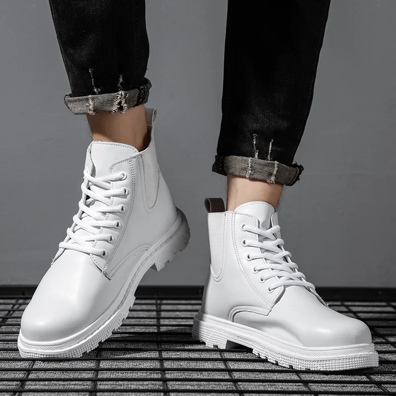 Spring Autumn Classic White Formal Shoes Men Women Ankle Boots Size 35-46 Unisex High-top Casual Work Boots Shoes zapatos hombre