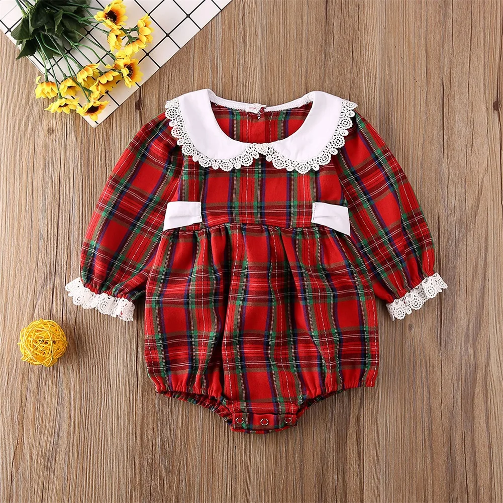 Christmas Dress Baby Girl Clothes Red Plaid Romper Dress Bodysuit Matching Sister Dress/Jumpsuit Xmas Outfits Fall