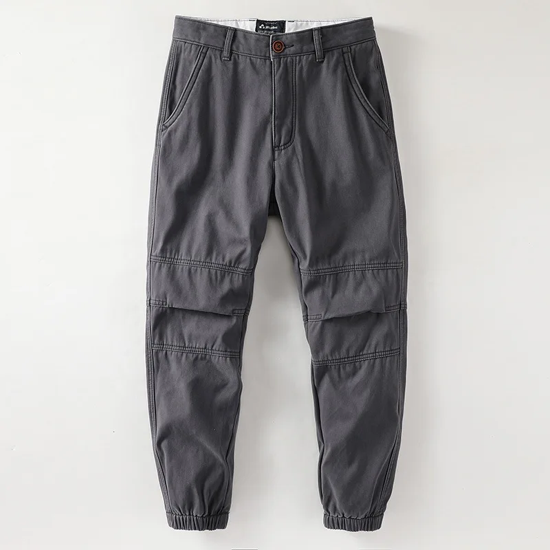 Vintage Men's Padded Thickened Cargo Pants Casual Solid Color Pleated Zipper Chinos Fashionable Comfortable Vintage Style