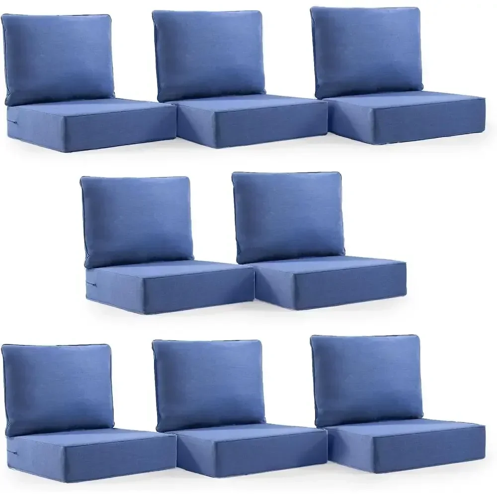 UV-Resistant & Waterproof Outdoor Cushion Set, 6 Thick Foam, 24x24 Patio Seat Covers, Blue, 8-Pack