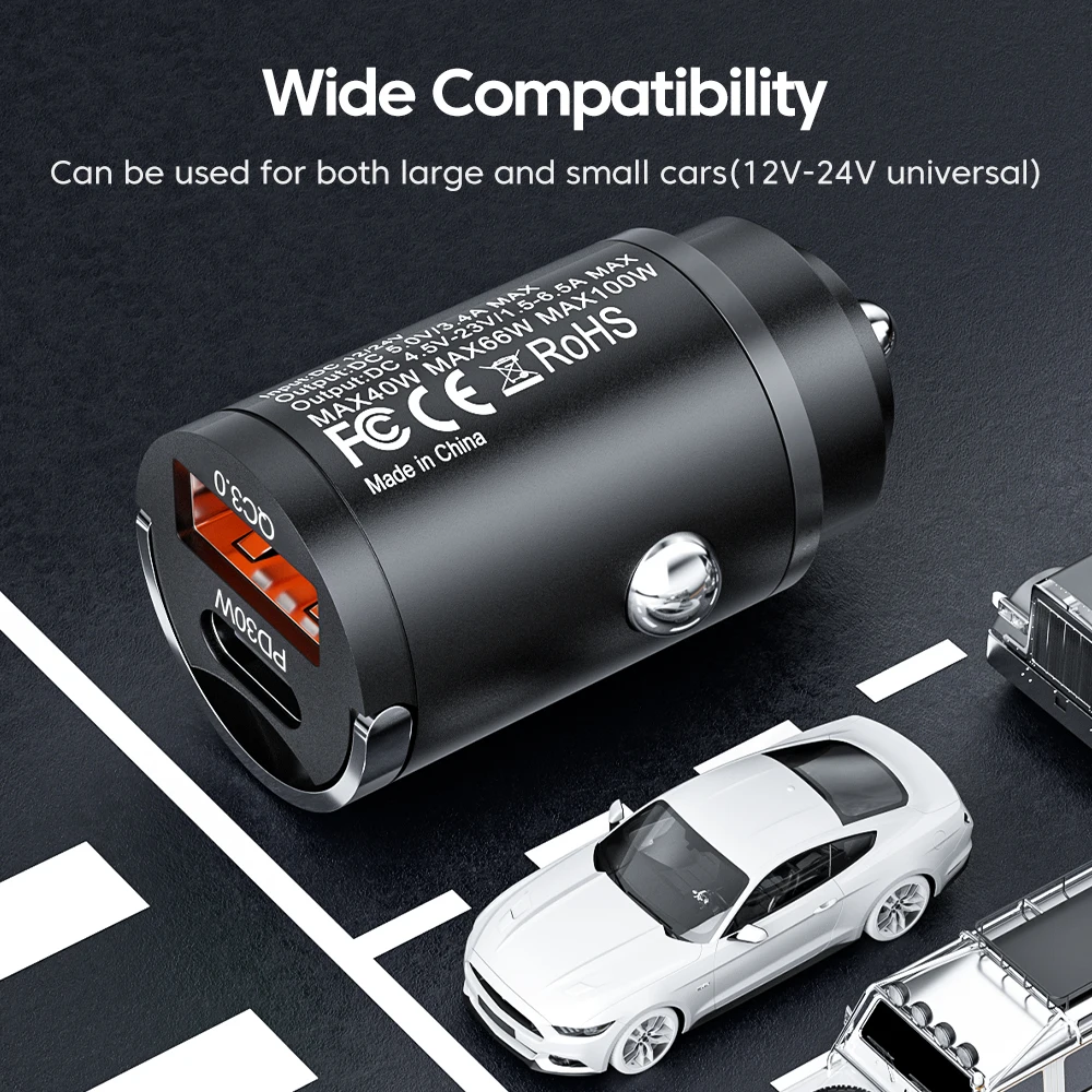 Mini PD 30W USB C Car Charger Fast Charging QC 3.0 USBC Car Phone Charger Adapter For iPhone 14 13 12 iPad Sumsung Huawei Xiaomi