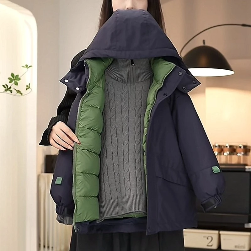 Boys Down Coat 2026 Winter New Big Kids Korean Fashion Casual Daily Thicken Color Block Warm Hooded Jacket Childrens Parkas