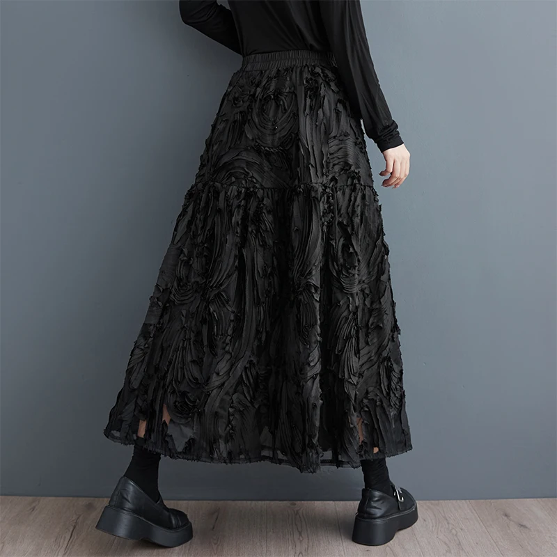 تنورة نسائية بحاشية غير متماثلة من Bla بطول متوسط وطباعة زهور فضفاضة تناسب الخصر العالي تنورة على شكل حرف a للتنحيف Sle #3