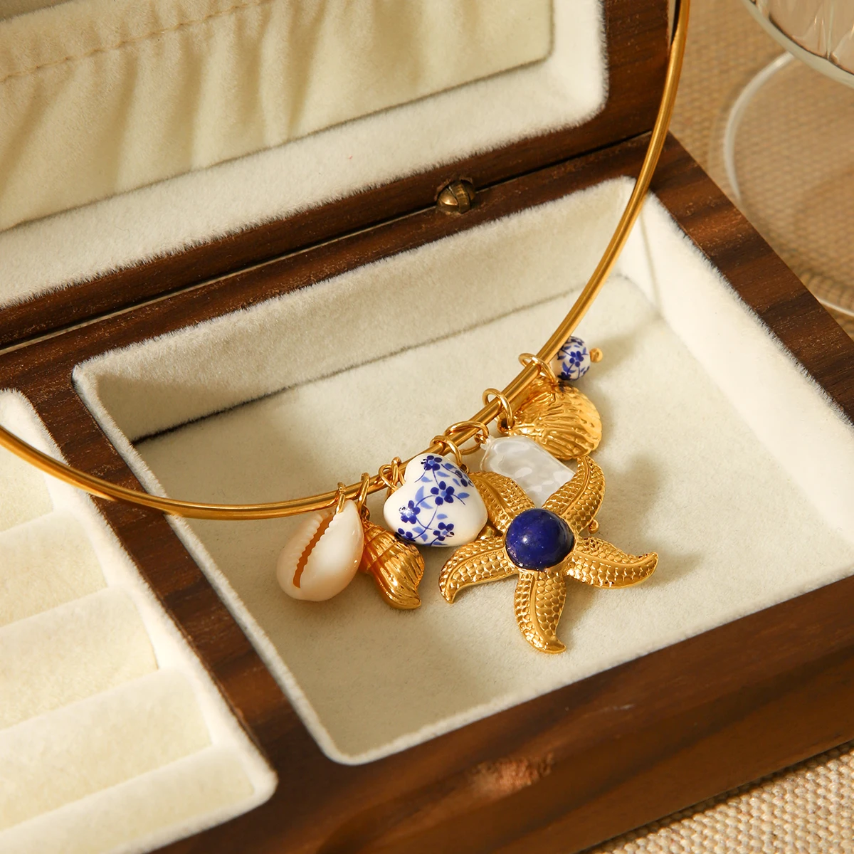 

Boho Ocean Style Necklace Featuring Starfish Shell Pearl Charms By Beach And Summer Vacation For Women's Jewelry Lovers