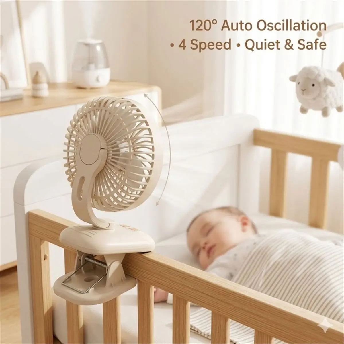 TODAY@BUY@~ Clip on Fan, Stroller Fan 1800mAh Rechargeable Portable Fan with 4 Speeds, 120° Auto Oscillation Desk Fan B