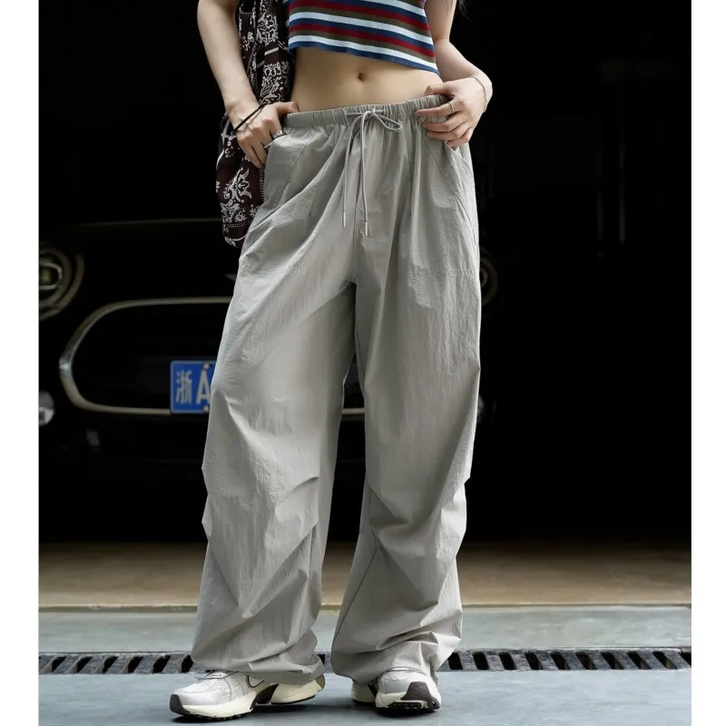 

Johnature Summer New Korean Street Wide-leg Casual Women Pants Loose Casual Thin Breathable Cargo Pants