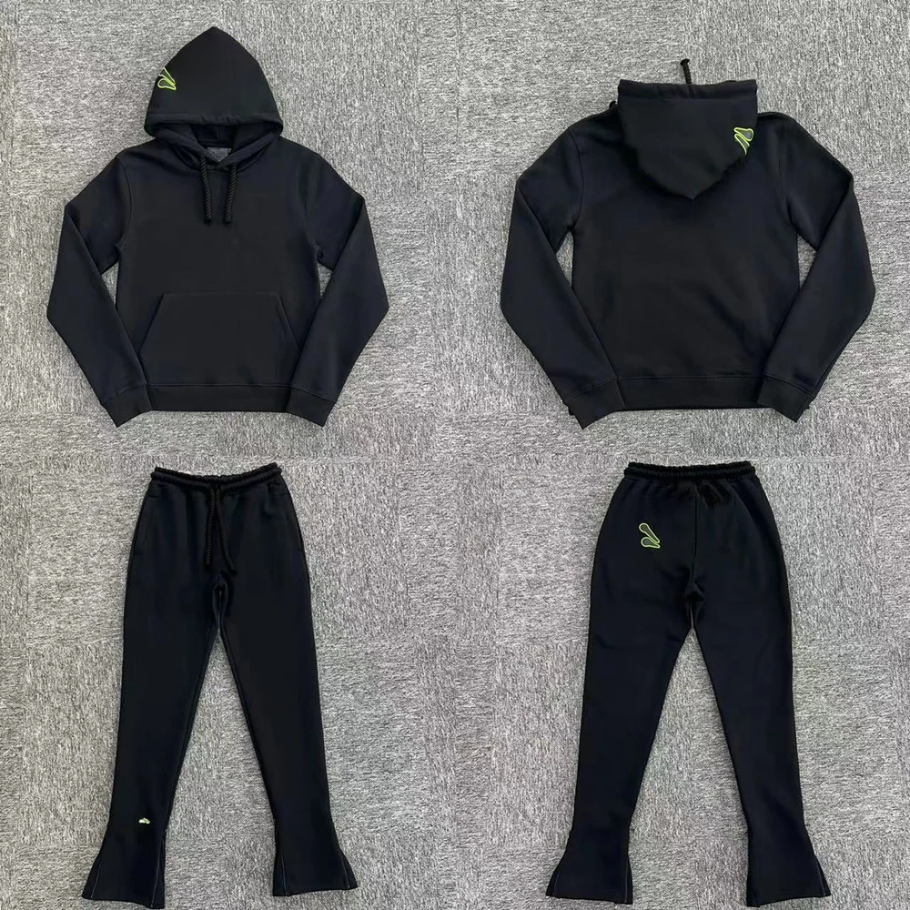 

SY-83 Мужской комплект уличной толстовки и спортивных штанов в стиле Jogger, вязаный спортивный костюм с зеленой подкладкой и принтом