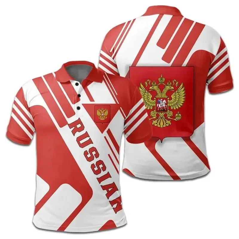 3D Printed Russian Flag Polo Shirt For Men National Emblem Pattern Tees Summer Casual Oversized Short Sleeve Tops Lapel T-Shirts view 3