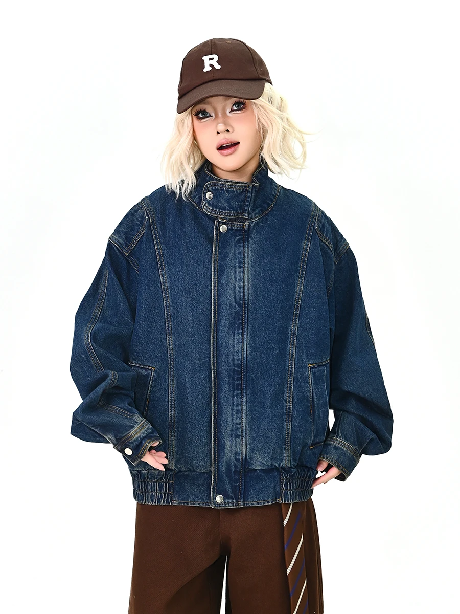 

Повседневная свободная женская джинсовая куртка с воротником-стойкой в уличном стиле, весна 2026, новая модная модель, отлично сочетается с джинсами для молодых девушек