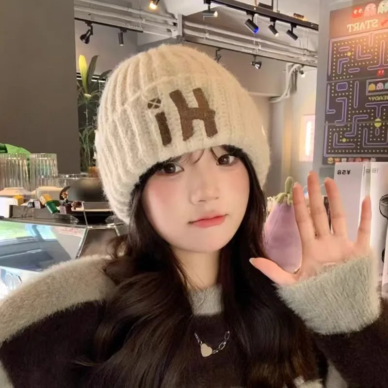 

Осенне-зимняя персонализированная холодная шапка в корейском стиле, универсальная вязаная шапка, теплая шапка с защитой ушей, женская толстая плюшевая шапка