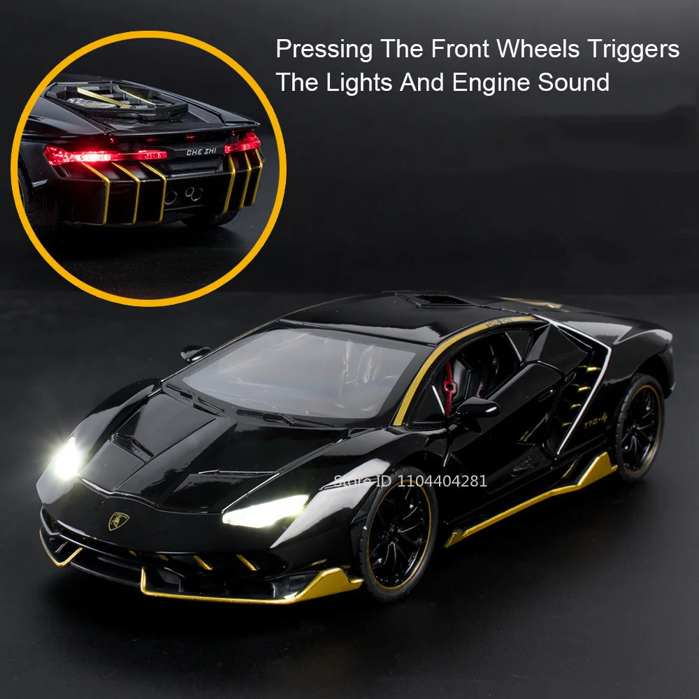 1:24 lambor lp770 revuelto modelo em miniatura diecast liga carro esportivo brinquedos com luz sonora puxar para trás portas abertas veículo menino presente