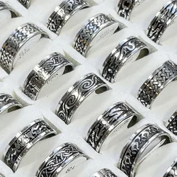 15Pcs /Lot Vintage Retro Style Rock Flame Pattern Stainless Steel Rings For Men and Women Punk Rings Whole Bulk LR026