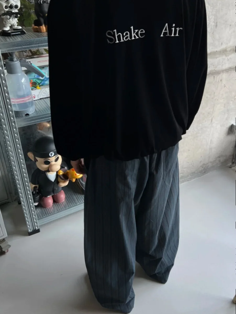 Retro Japanese Sle Men's Casual Loose Wide Leg Pants Blade ape Vertical Stripes Long Trousers Youthful Energy Autumn Wear
