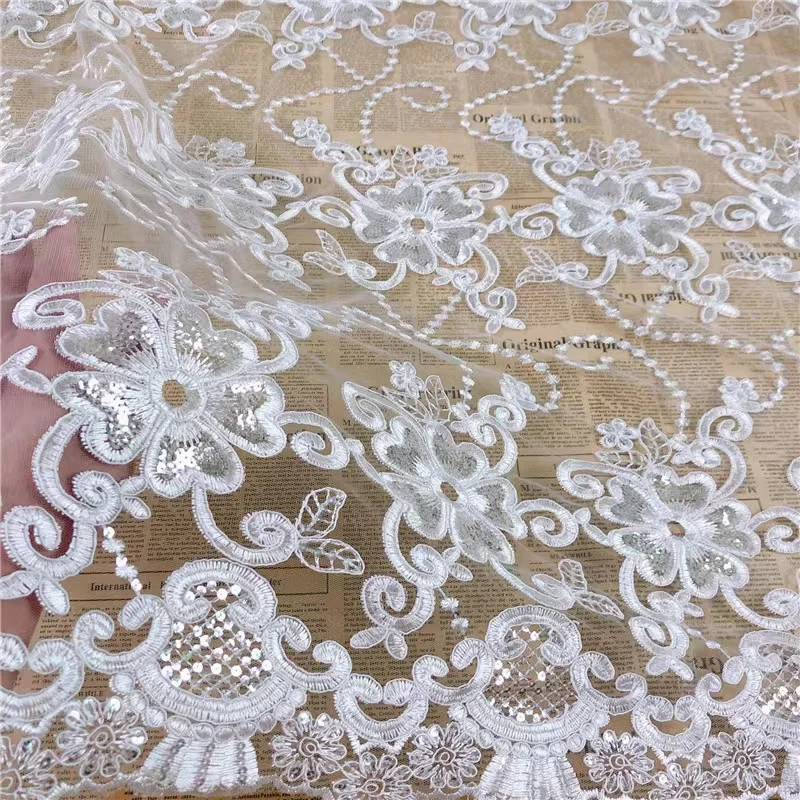 

SU newest design wedding gown dress lace fabric bridal lace fabric 130cm width wedding dress lace sell by 5 yards