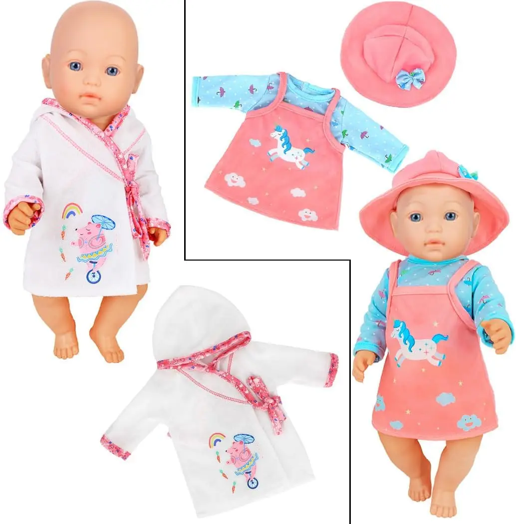 7 Sets Baby Doll Clothes Accessories Include Rompers Dress Outfits Hat for 14-16 inch Doll,43cm New Born Baby Dolls (No Doll)