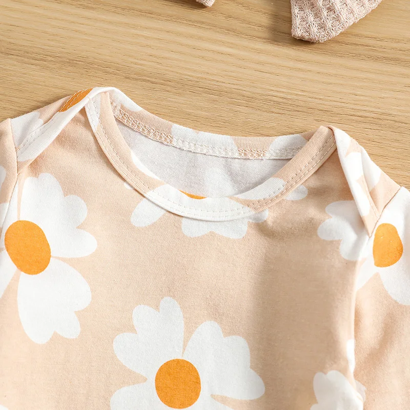 Newborn Baby Girl Sleep Sack Sets Long Sleeve Flower Printed O-Neck Sleeping Pocket Cute Headband Suits