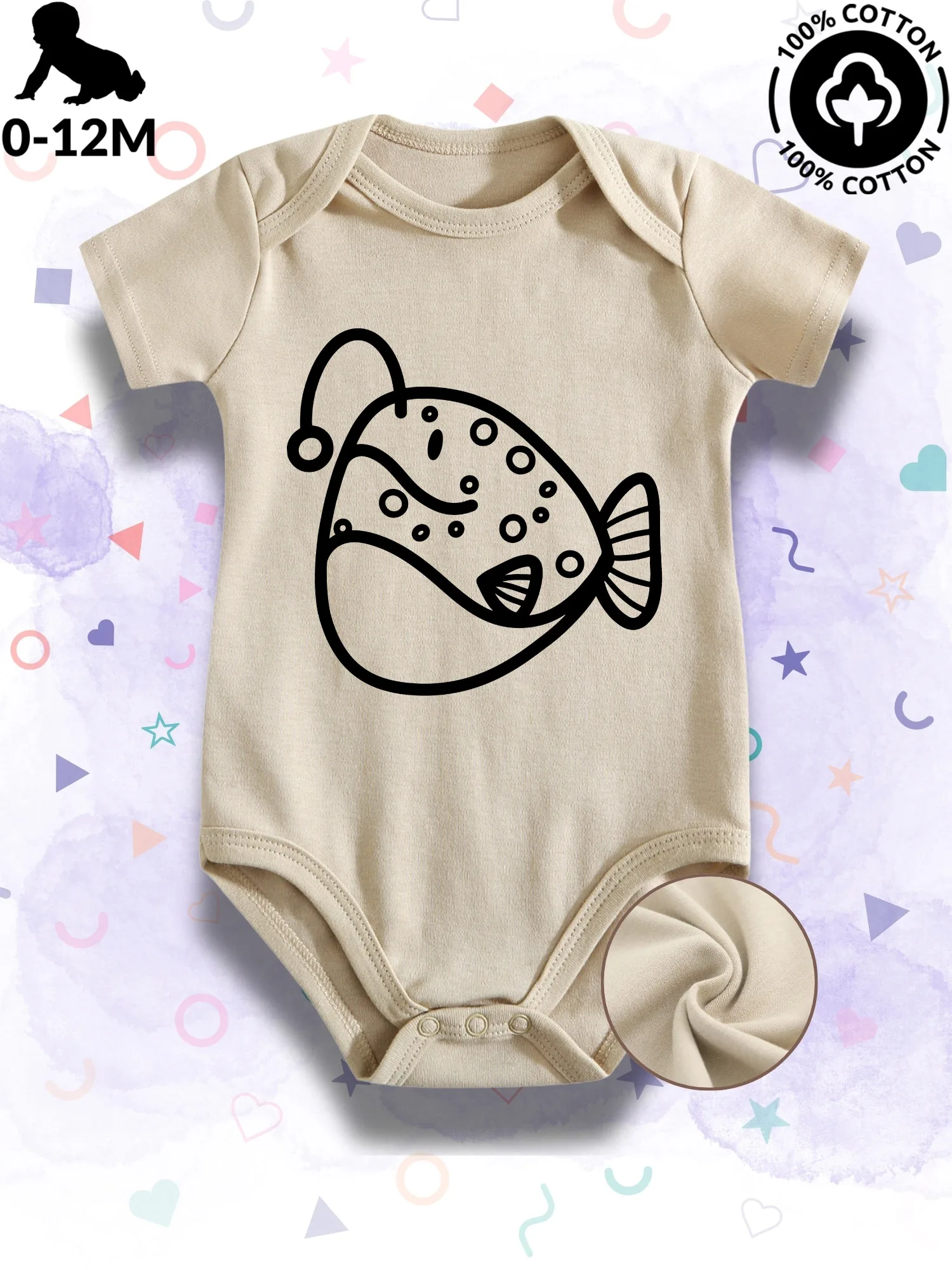 

Lantern Fish Unisex Baby Bodysuit, 100% Cotton Soft Onesie, All-Season Wear Beige Crawling Suit 190GSM