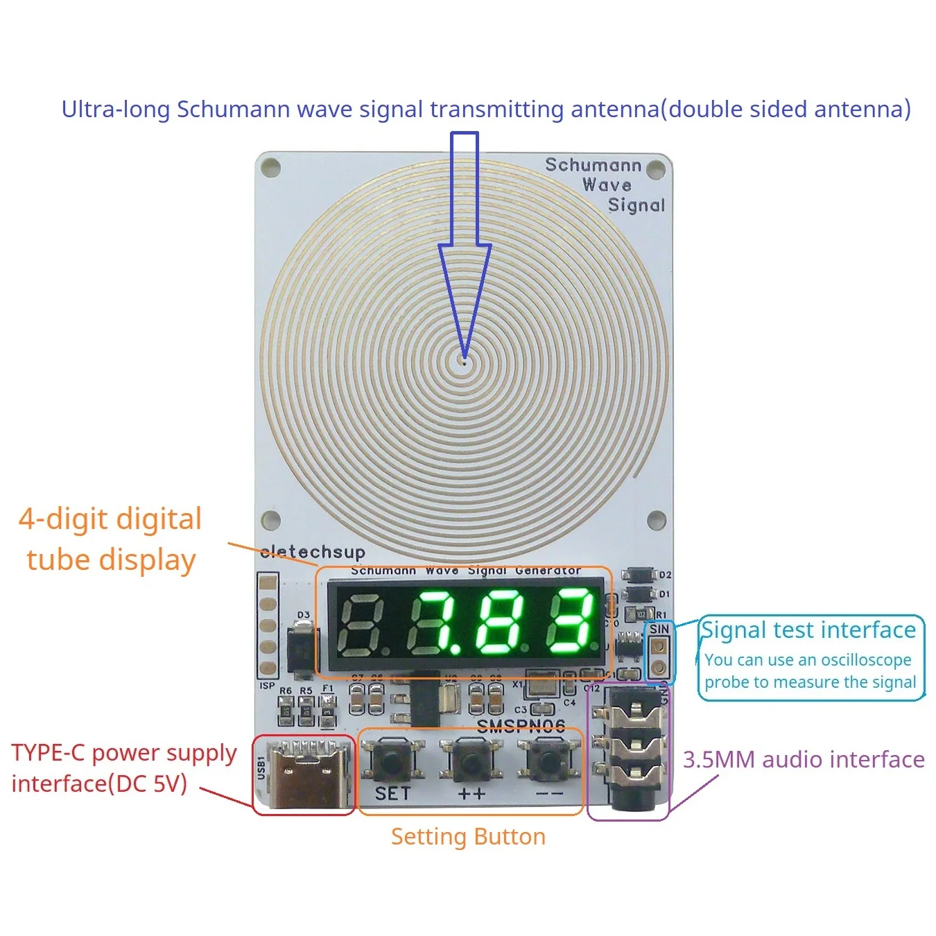 Mini-Schumann-Resonanzgenerator, 7,83 Hz Frequenz, 0,01 Hz bis 9999 Hz Bereich, tragbares Gerät für Resonanztherapie und -exploration – Detail 3