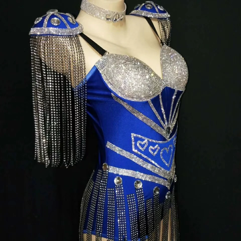Roupa de festa de aniversário moda brilhante strass borla bodysuit boate sexy feminino senhoras equipe de dança latina catsuit sexy arrasto