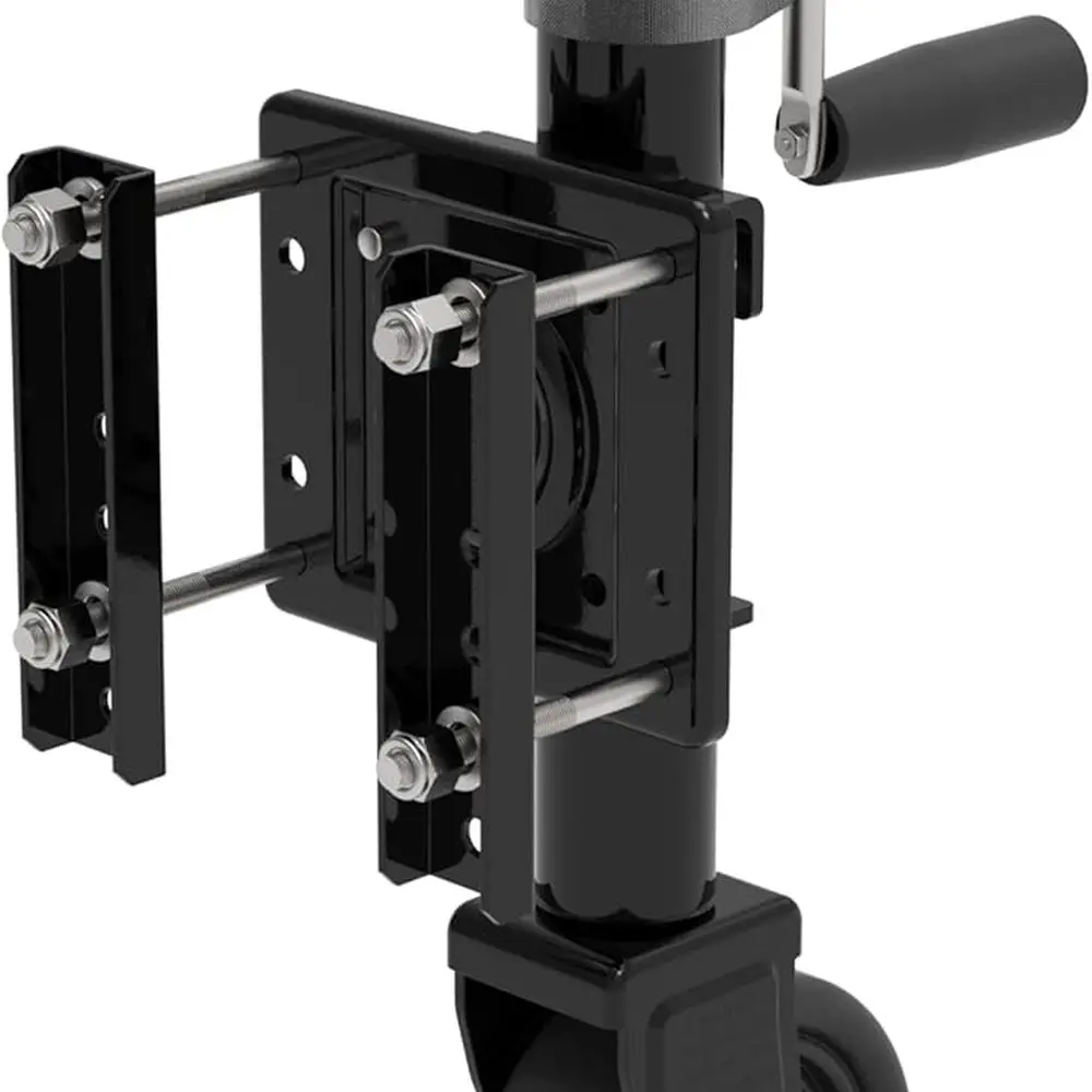 مقبس مقطورة بعجلة بقضبان مطورة، حركة عمودية مقاس 10 بوصات، 1500 رطلاً، للمركبات الترفيهية والقوارب والمقطورة والمزيد، أسود