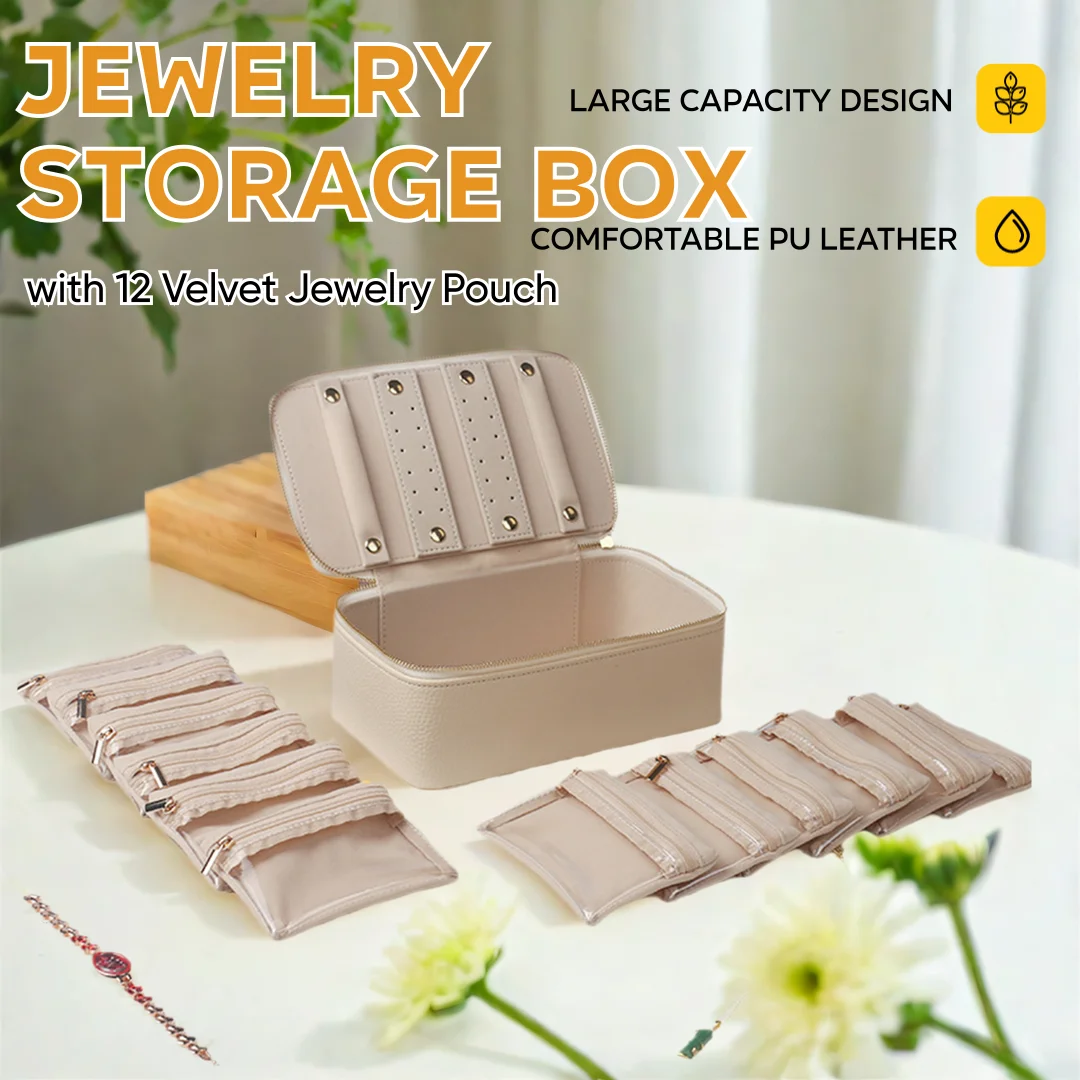 

Jewelry Box with 12 Velvet Jewelry Pouch Jewelry Travel Organizer for Women Girl Jewelry Case Necklace Rings Earrings Bags