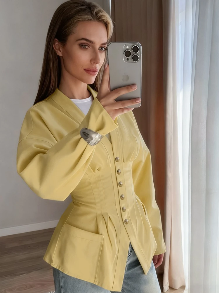 Tossy Elegant Tapered Waist V-Neck Blouse For Women Commuting Solid Long Sleeves Slim Patchwork Clothes 2025 New Women's Shirts