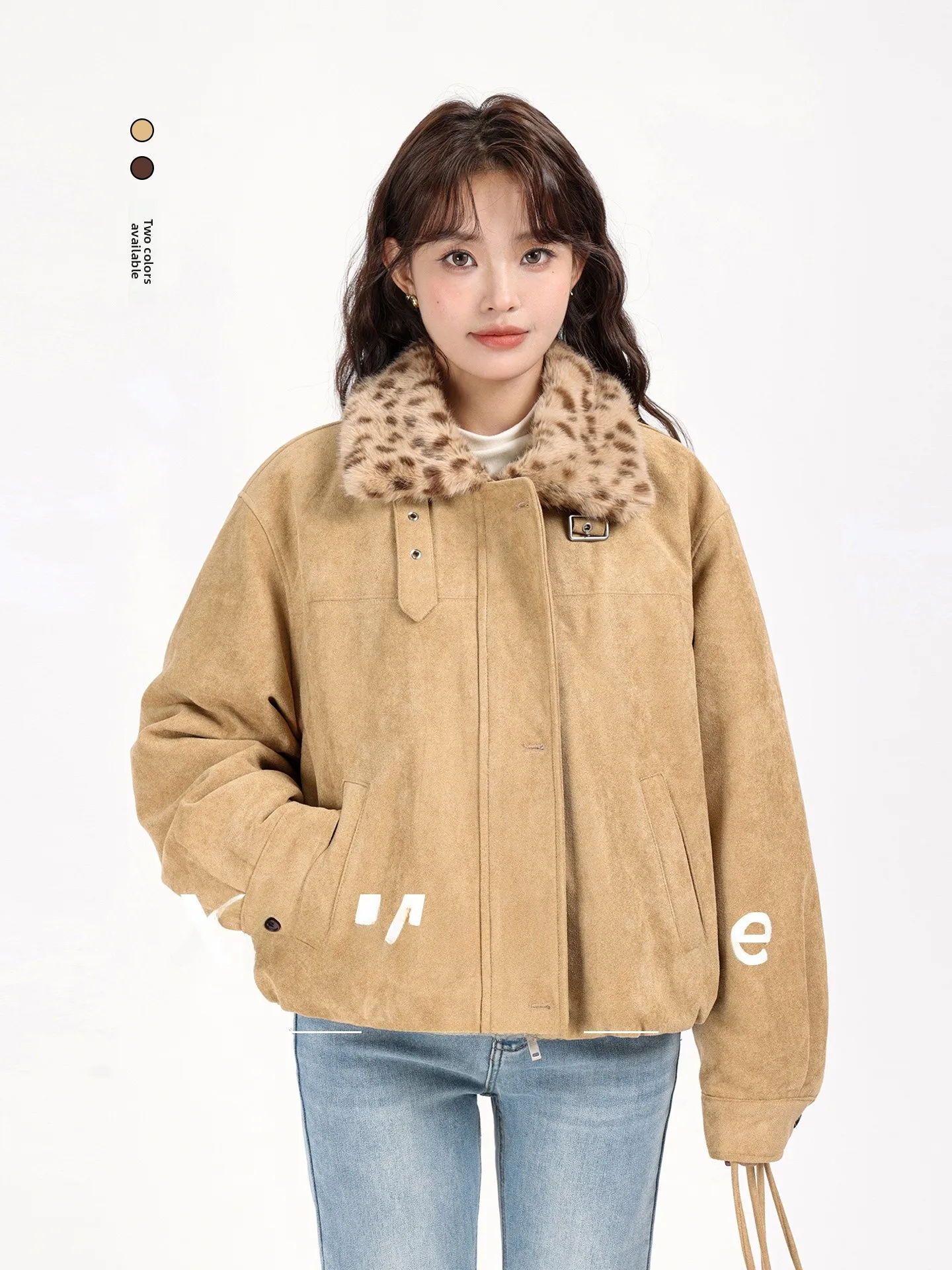 

Корейская замшевая куртка на подкладке с меховым воротником, женская зимняя теплая верхняя одежда на молнии без шапки