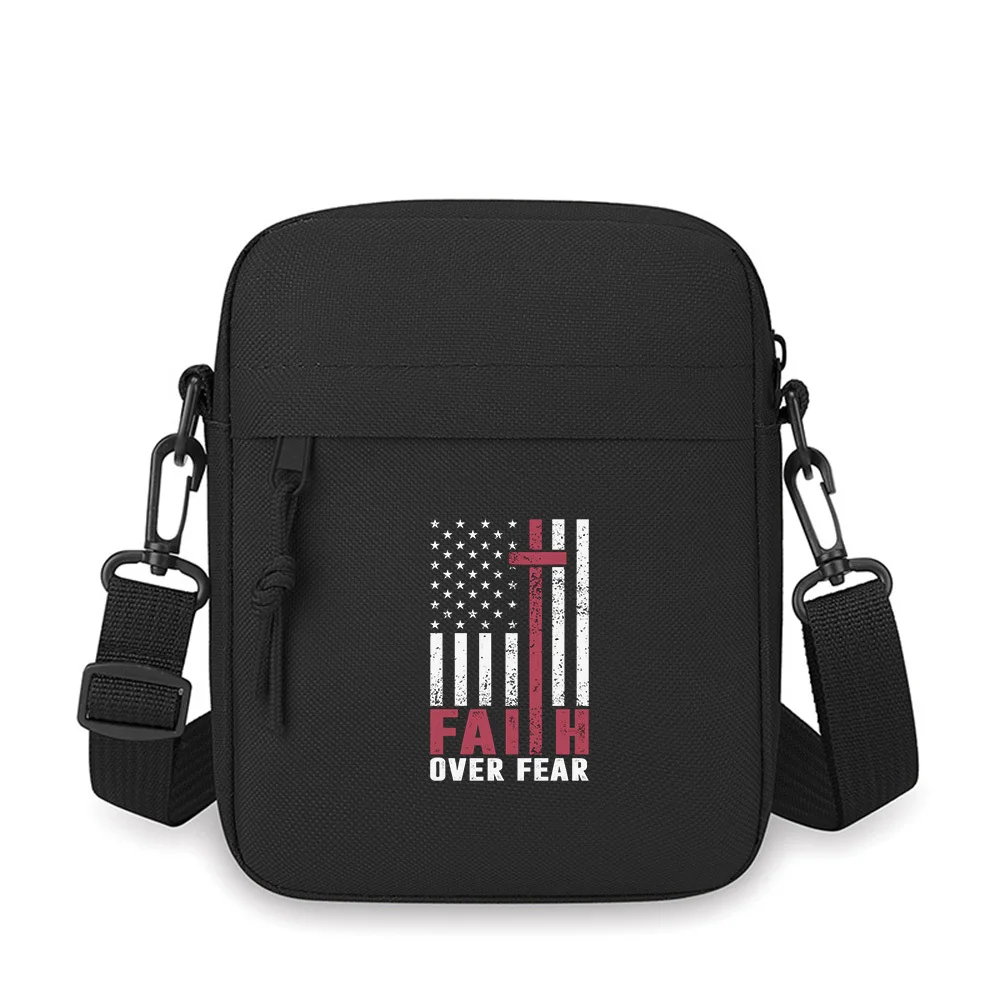 

American Flag Faith Over Fear Design Men Crossbody Bag Single Shoulder Women Cartoon Anime Film Printing Design Unisex
