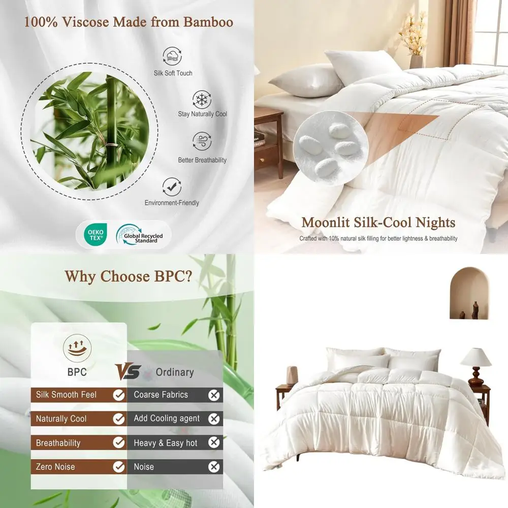 

Queen Size Bamboo Rayon Blend Comforter, Ultra-Soft ClimaSilk™ Down-Alternative, Medium Warmth, White, 90x90