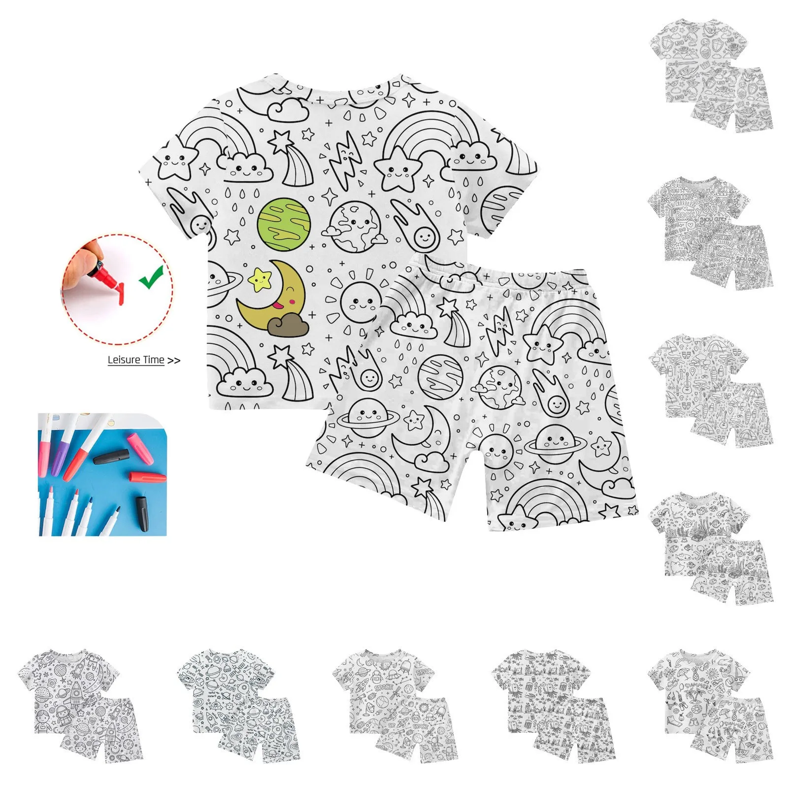 Kid Can DIY Hand Painted Homewear Pajama Sets For Boy And Girl Fashion Cool Cartoon Summer Suit Fashion Loose Comfy Clothes