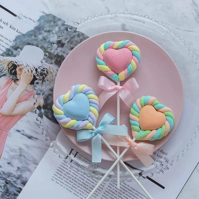 

1Pc Simulation Cotton Lollipop Cute Heart-shaped Fake Candy Baby Shower Kids Birthday Party Gift Wedding Dessert Ornaments Props