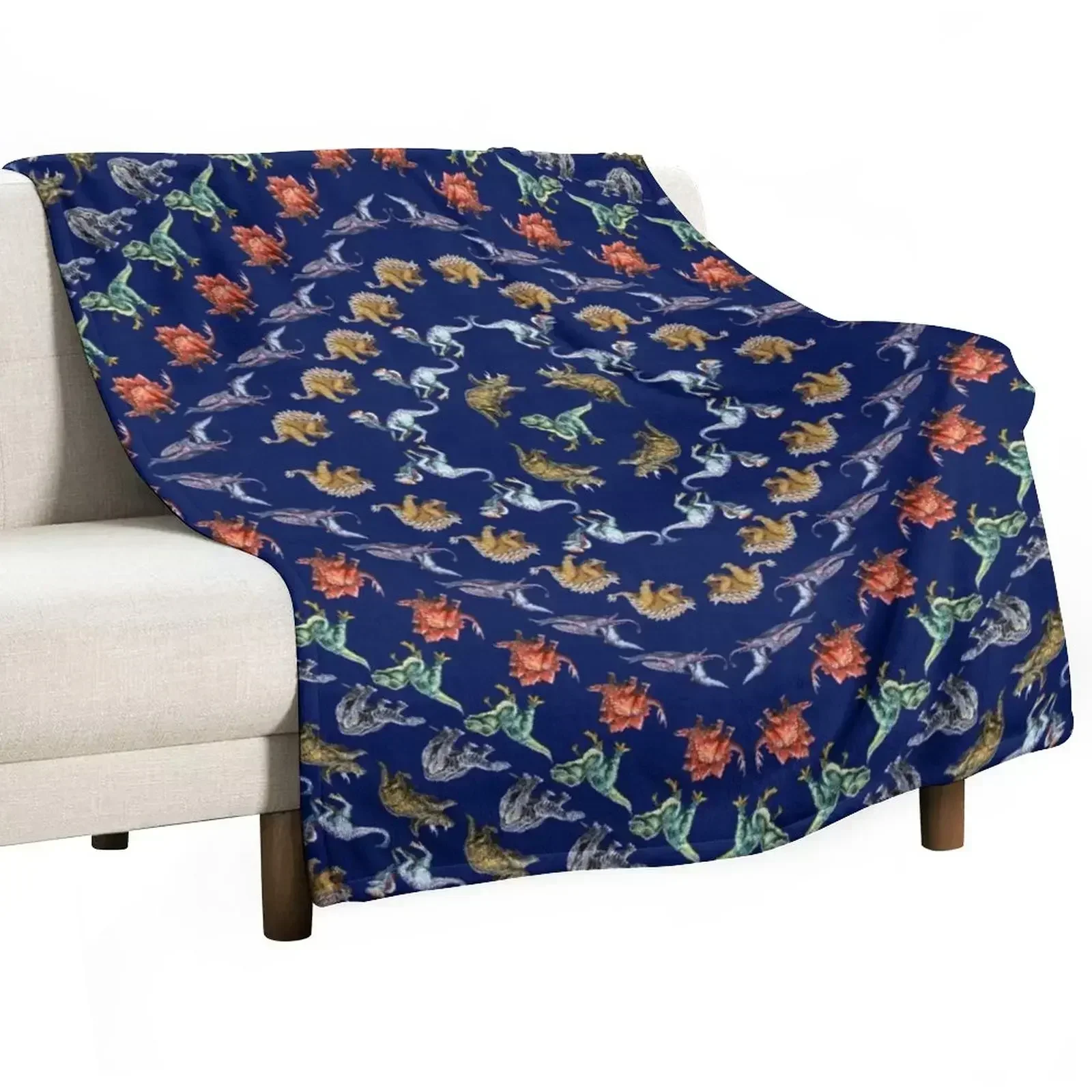 Watercolor Dinosaur Quilted Diamond Throw Blanket warm for winter Soft Plaid Blankets