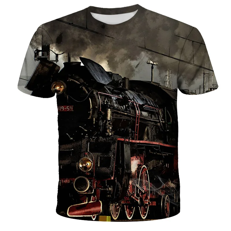 Vintage Train Engine 3d Printing Summer T-shirt Fashion Men's And Children's Casual Street Style
