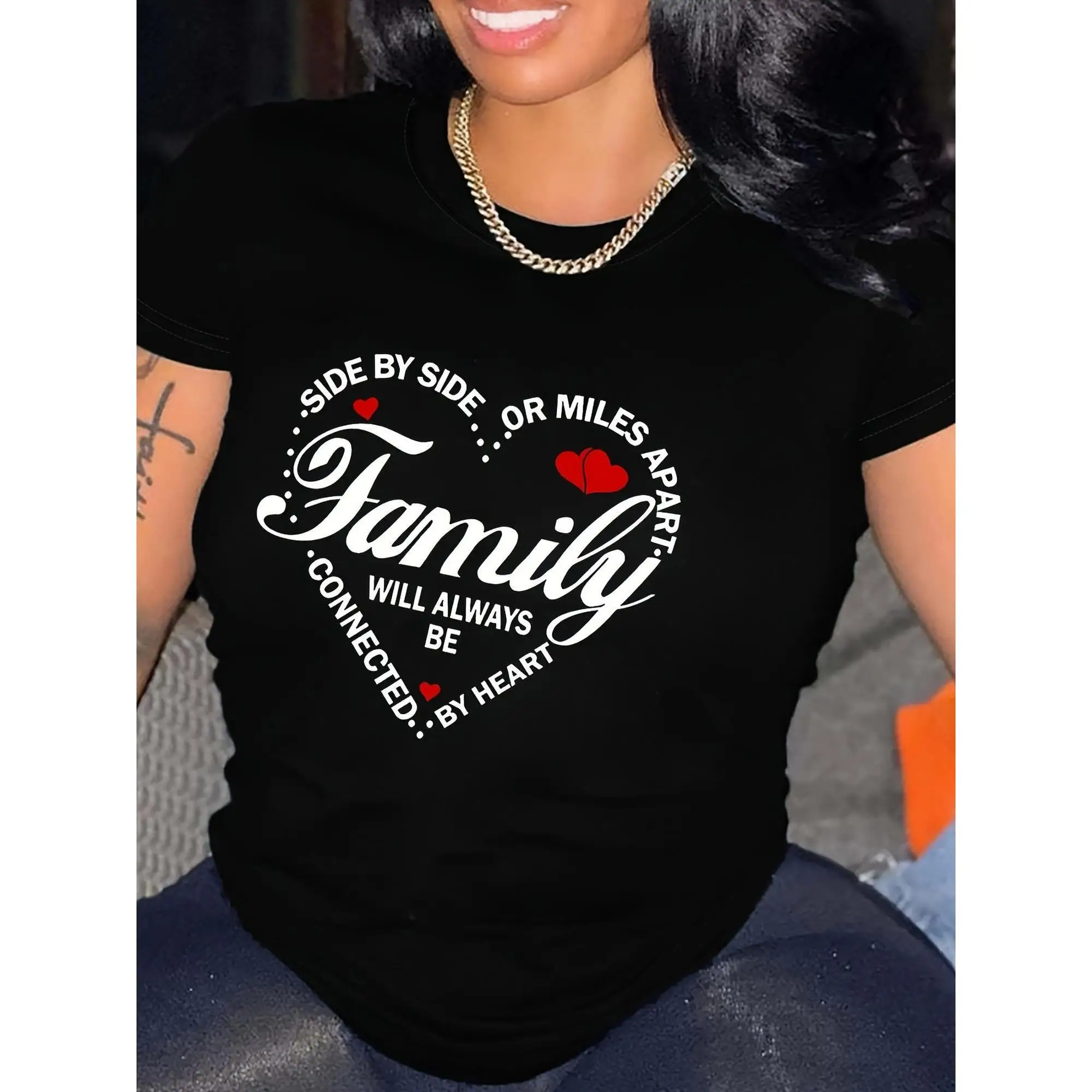 

Family Love T-Shirt | 'Side by Side or Miles Apart' Heart Design | Perfect Gift for Family Reunions & Special Occasions