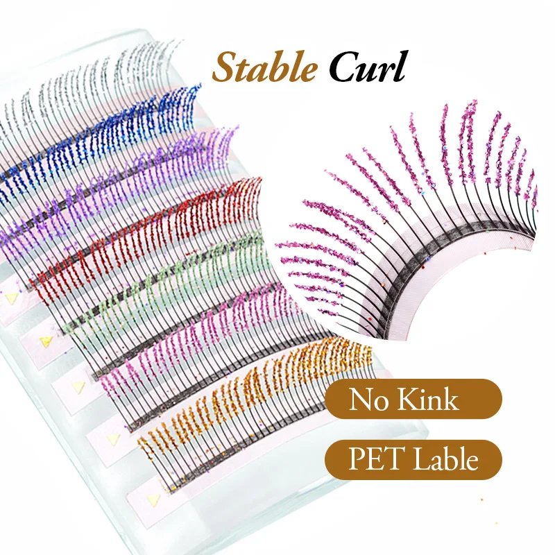 ARISON Glitter Eyelashes 12 Rows Colorful Lashes Pink Sliver Colorful Eyelashes Extension Supplies Individual Lashes Makeup Tool