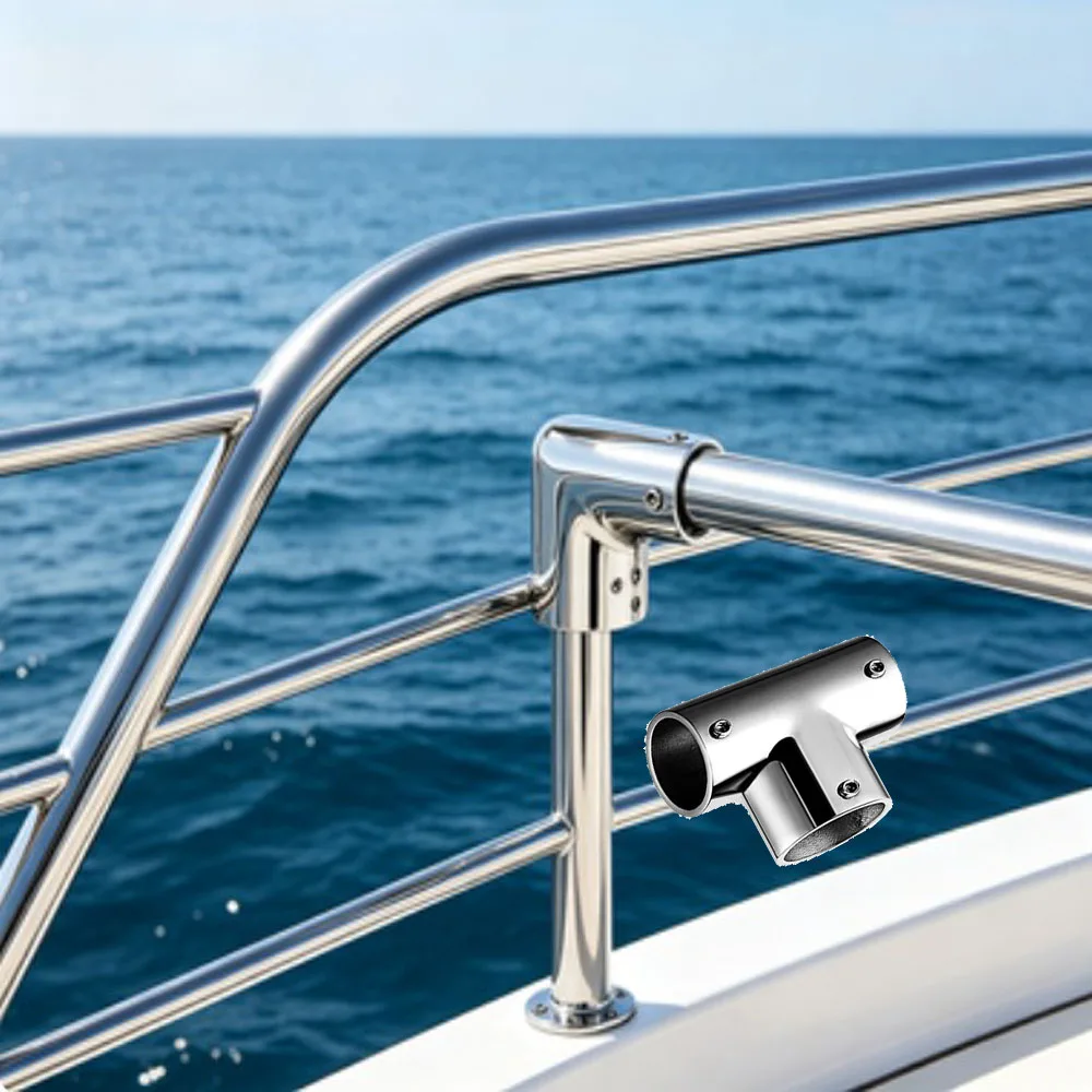 Stainless Steel 316 Marine Boat 3 Way Handrail Fitting 90° Deck Hand Rail Tee Joint Connector for 22mm/25mm/32mm Tube/Pipe