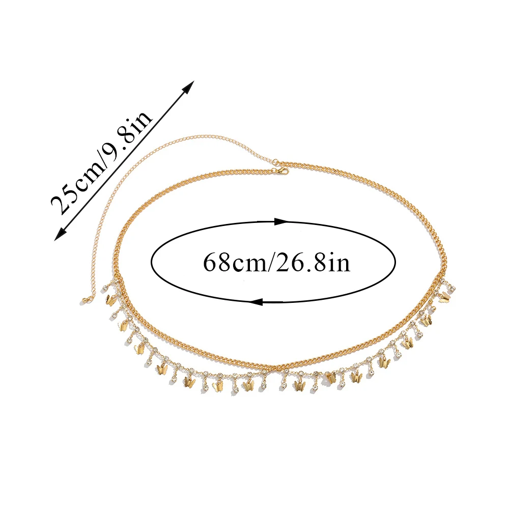여성용 라인석 스타 태슬 펜던트 허리 밸리 체인, 다층 금속 나비 스팽글 벨트, 바디 쥬얼리 Y2K 액세서리