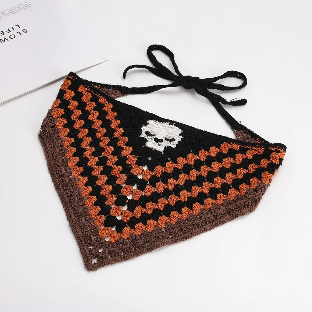 New Bat Halloween Bag Headscarf Hat Knitted Cotton Triangle Scarf Skull Spide Headband Headgear Women Girl All Saints Day Gift