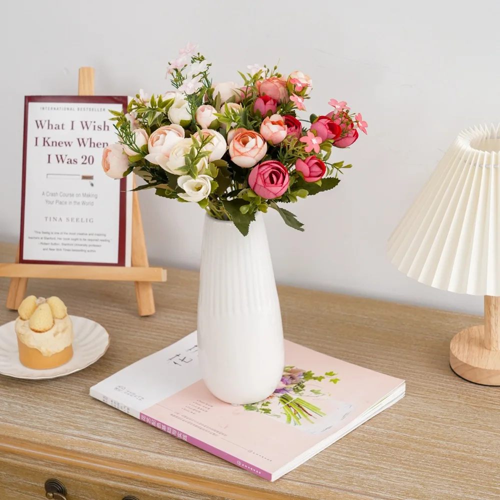 

10 Heads Vintage Tea Roses Artificial Flowers 6 head 4 Small bud Bouquet Wedding Home DIY Wreath Decoration Silk Fake Flowers