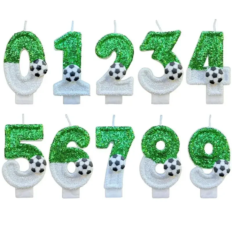 Football Children's Birthday Candles 0-9 Number Green Sparkles Birthday Soccer Ball Candle for Boy Party Cake Topper Decoration